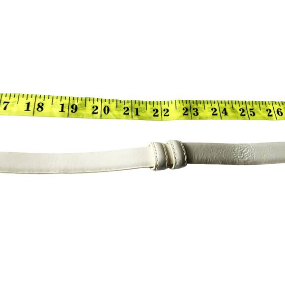 White Skinny Genuine Leather Belt Silver Buckle Size XL B75 main image 4